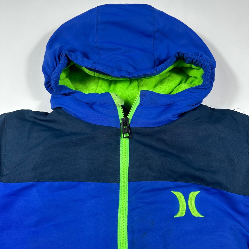 Hurley Puffer Jacket Kids Small (7/8) Fleece Lined Colorblock Blue Navy Green